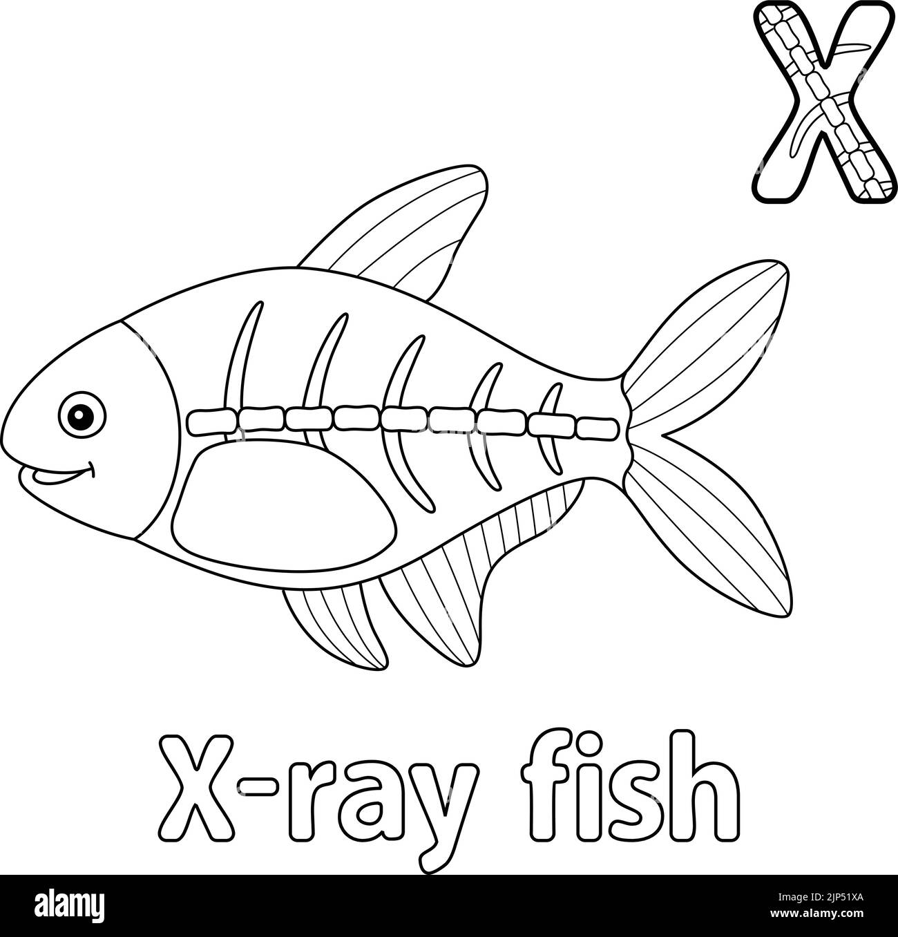 X-Ray Fish Alphabet ABC Coloring Page X Stock Vector