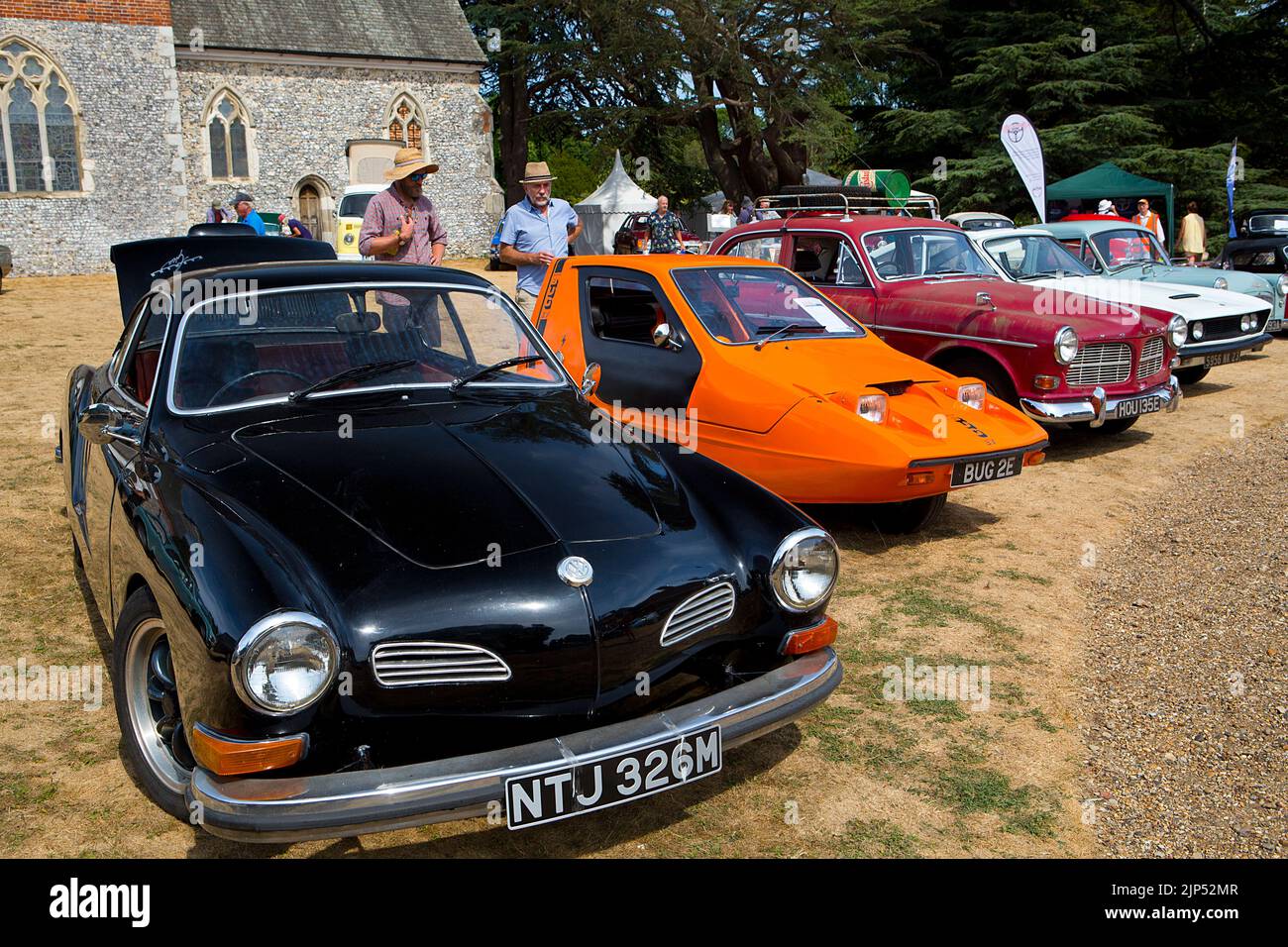1974 Volkswagen Karmann Ghia, (& Bond Bug),  at the 'Patina' car show, (a Festival of the Unpresentable & a celebration of the Unrestored), at Lulling Stock Photo