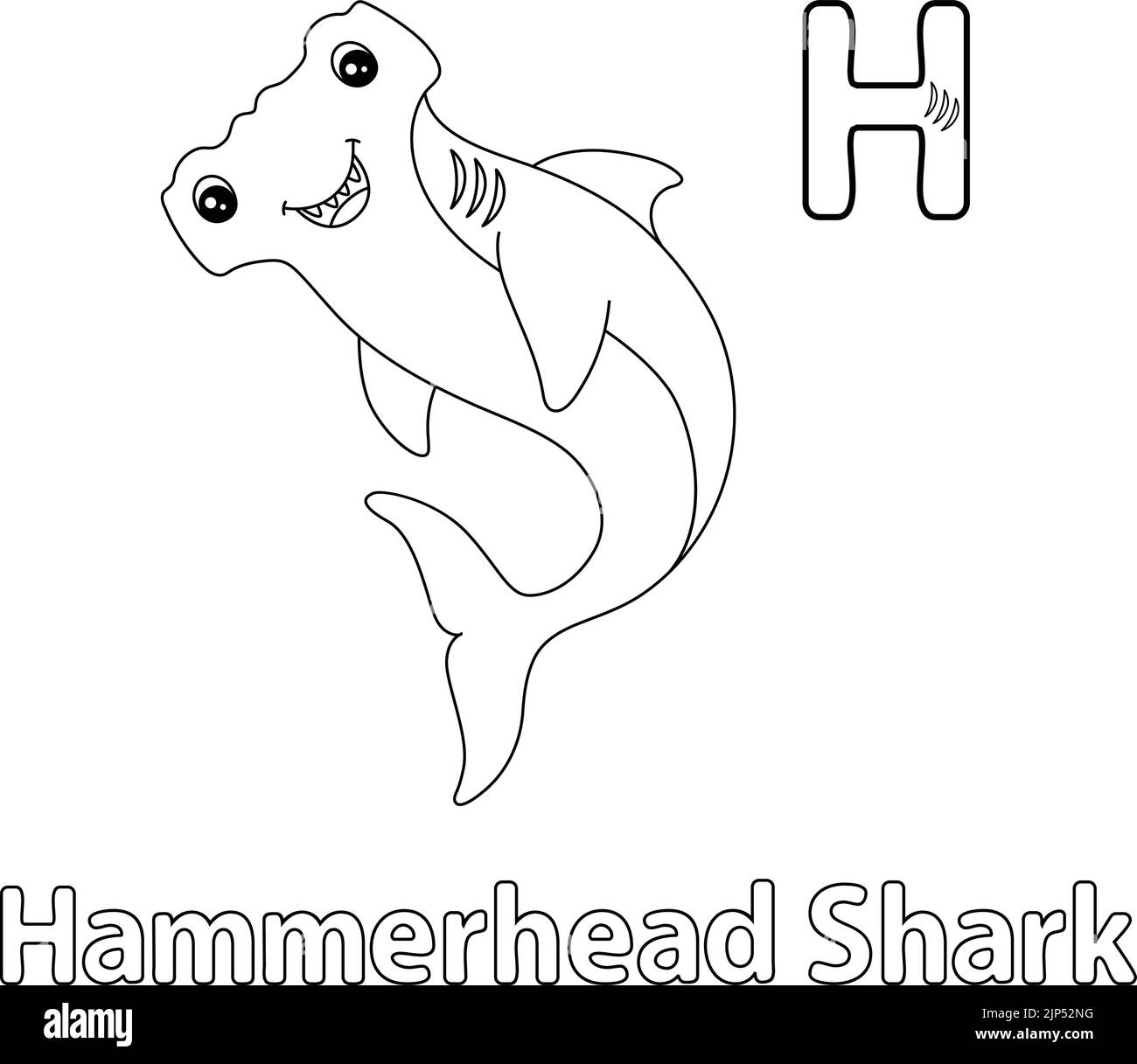 Hammerhead Shark Alphabet ABC Coloring Page H Stock Vector