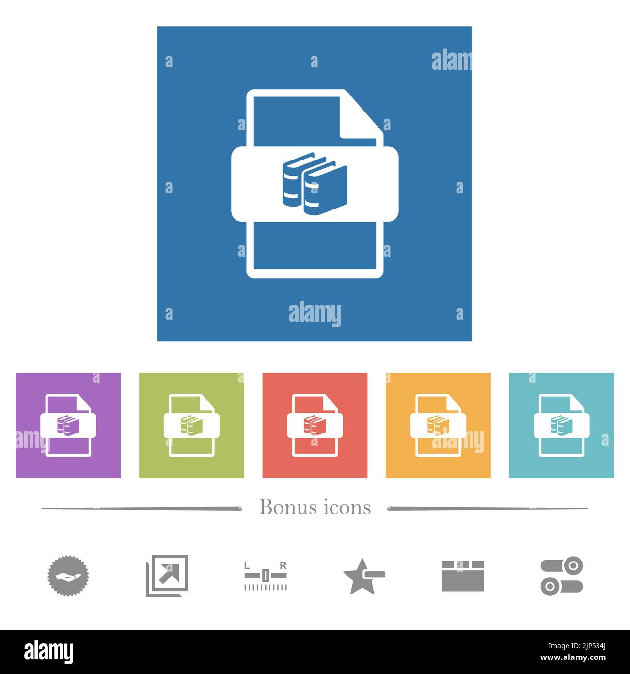 Book file type flat white icons in square backgrounds. 6 bonus icons ...