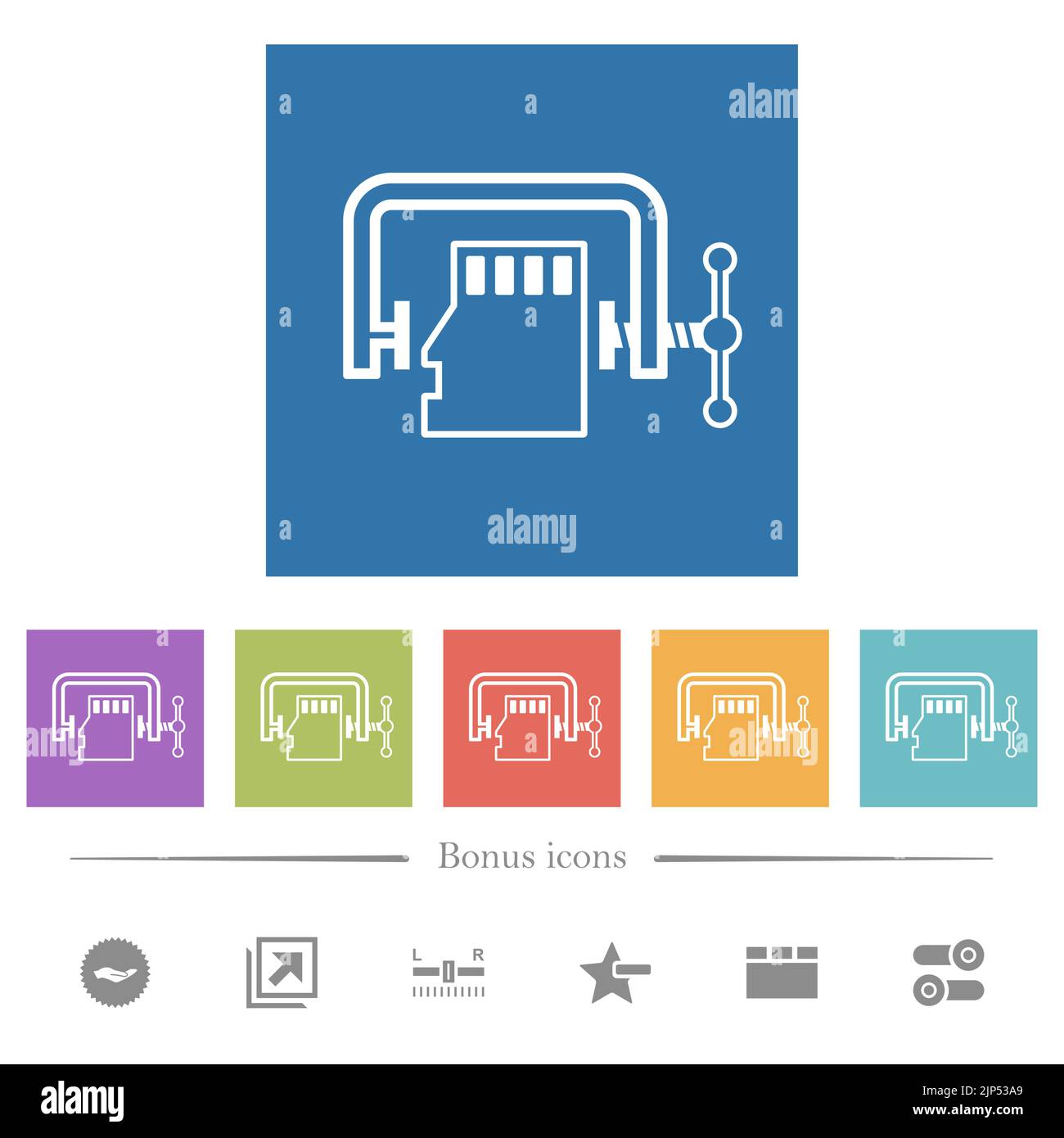 Micro sd memory card compress outline flat white icons in square ...