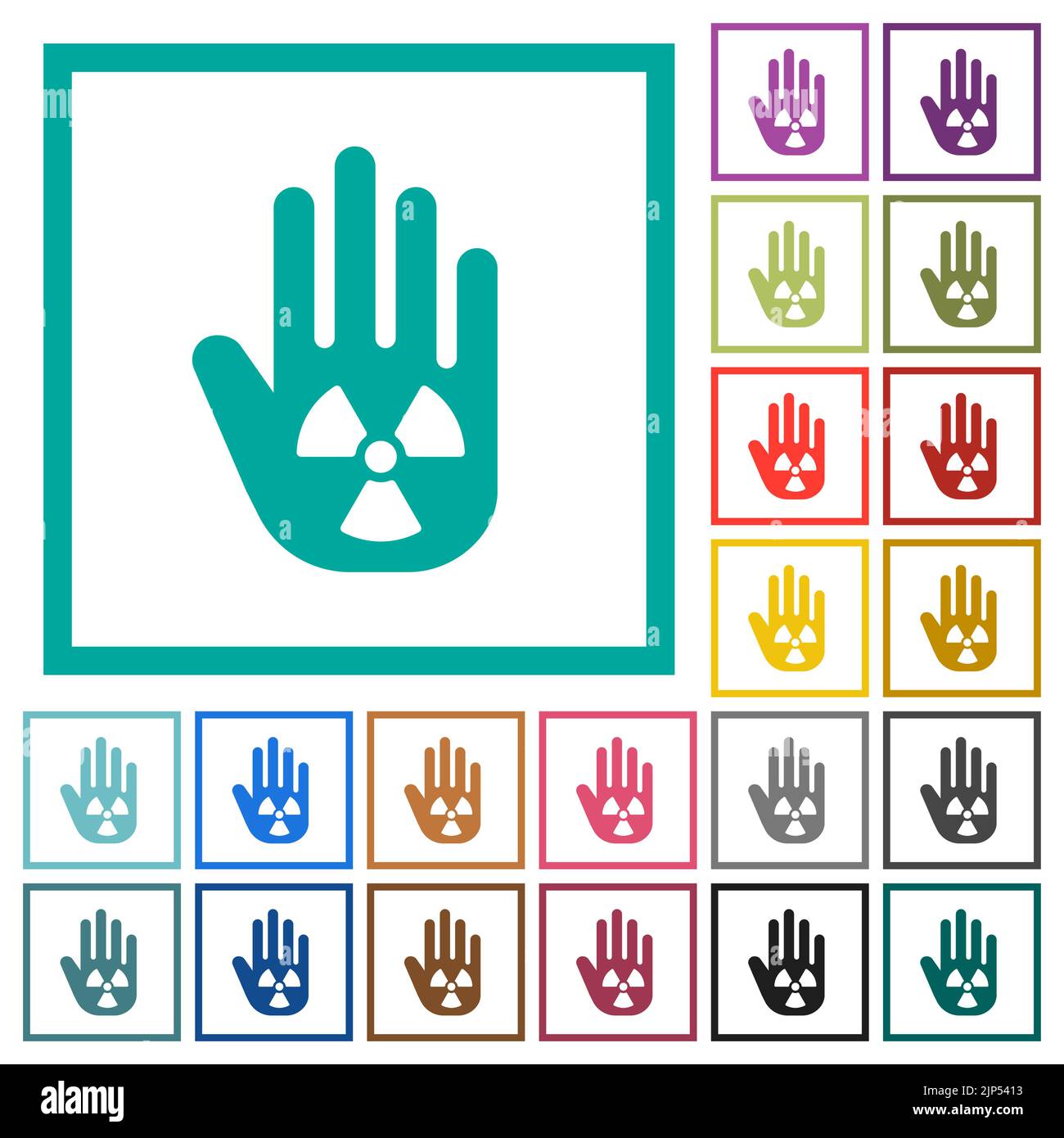 Hand shaped uranium sanction sign solid flat color icons with quadrant frames on white background Stock Vector
