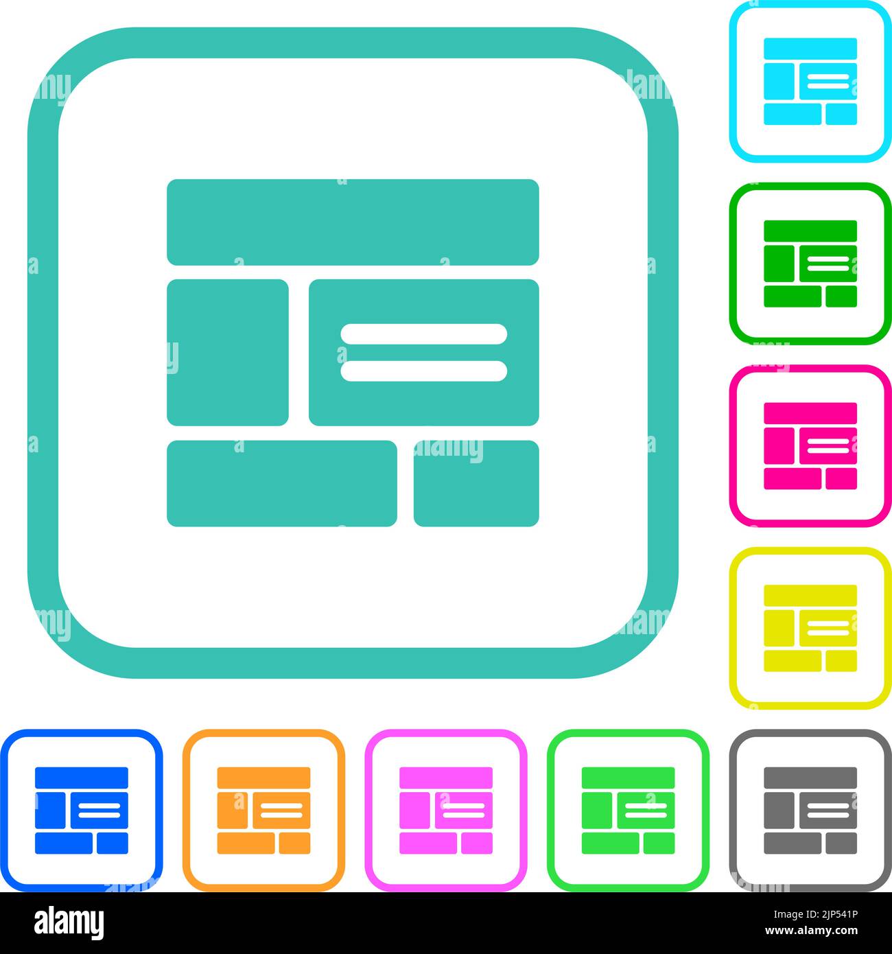 Web layout solid vivid colored flat icons in curved borders on white ...