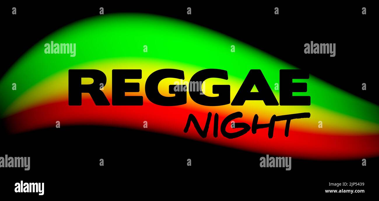 Reggae night party flyer with rasta color wave on black background. Vector graphic pattern Stock Vector