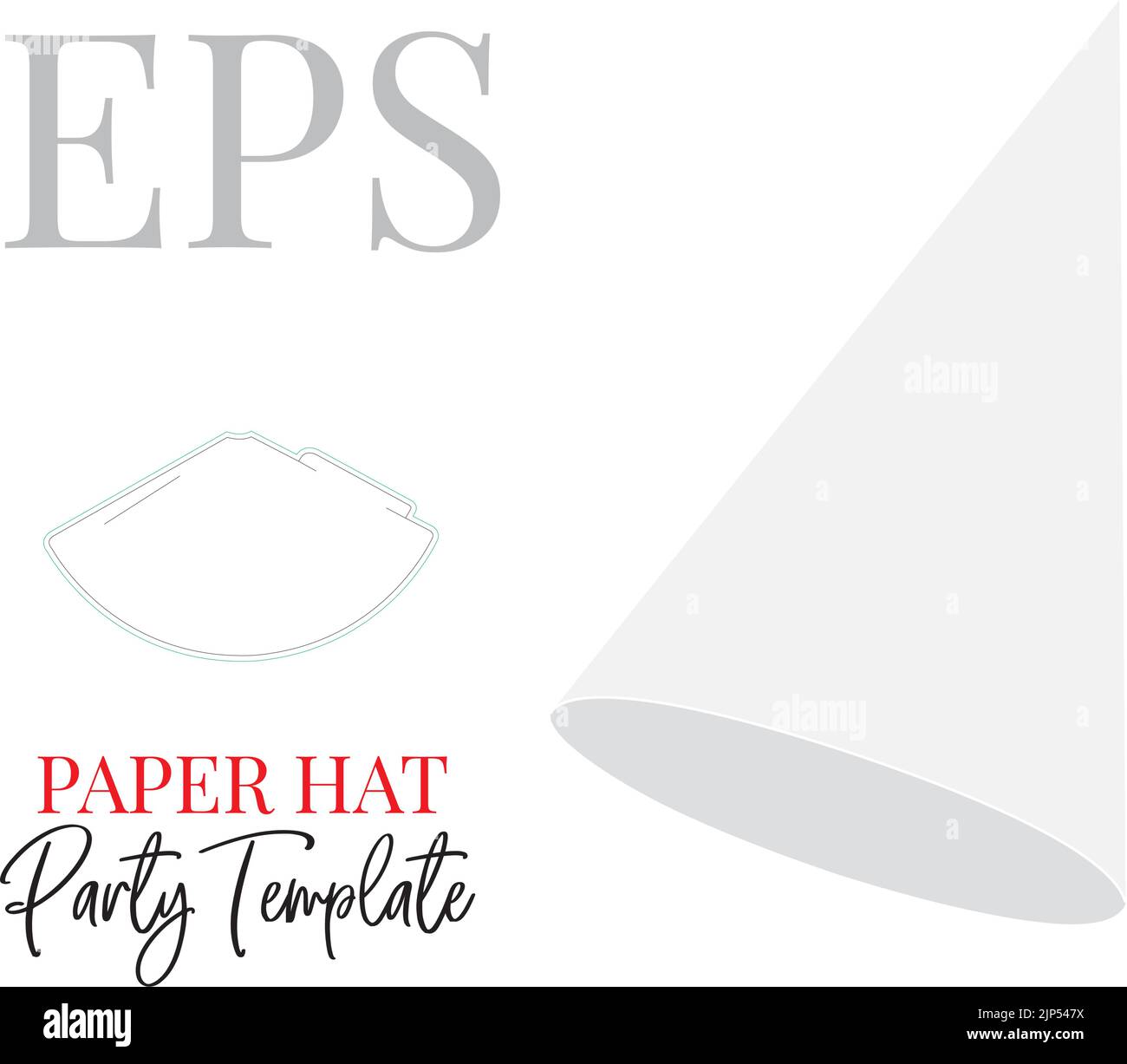 Party hat, template. Paper hat, vector with die cut, laser cut layers. Self locking party