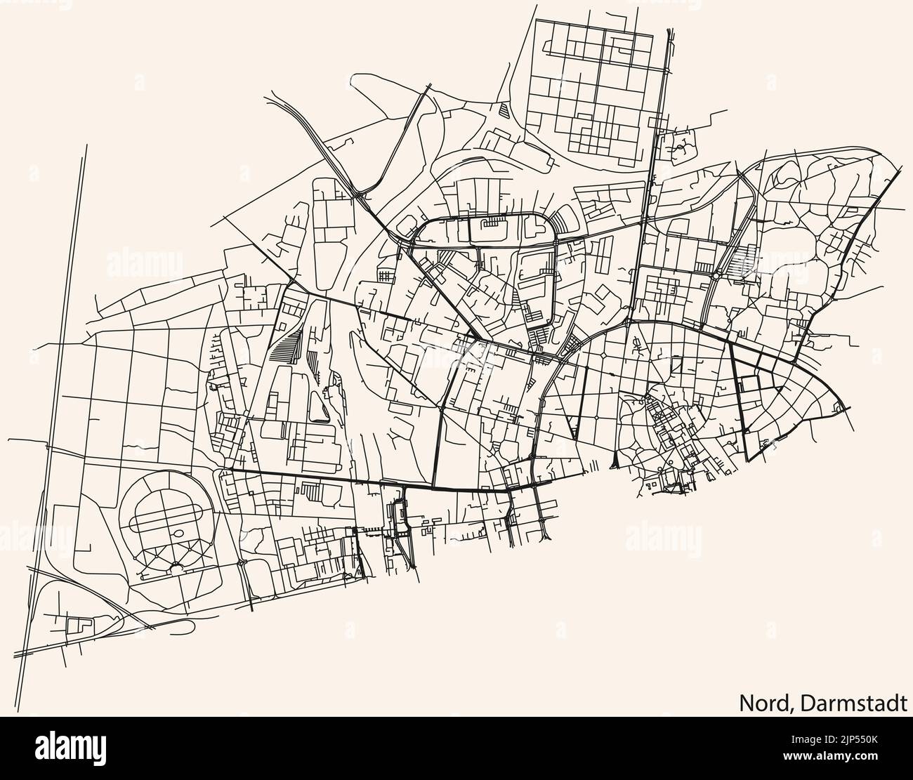 Street roads map of the DARMSTADT-NORD DISTRICT, DARMSTADT Stock Vector ...