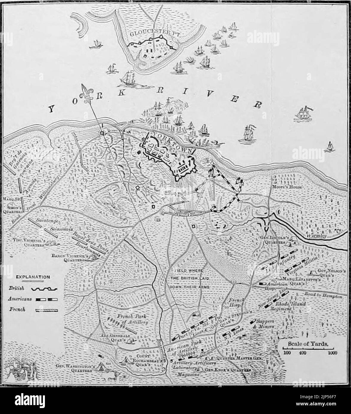 The Hessians - map of Yorktown Stock Photo