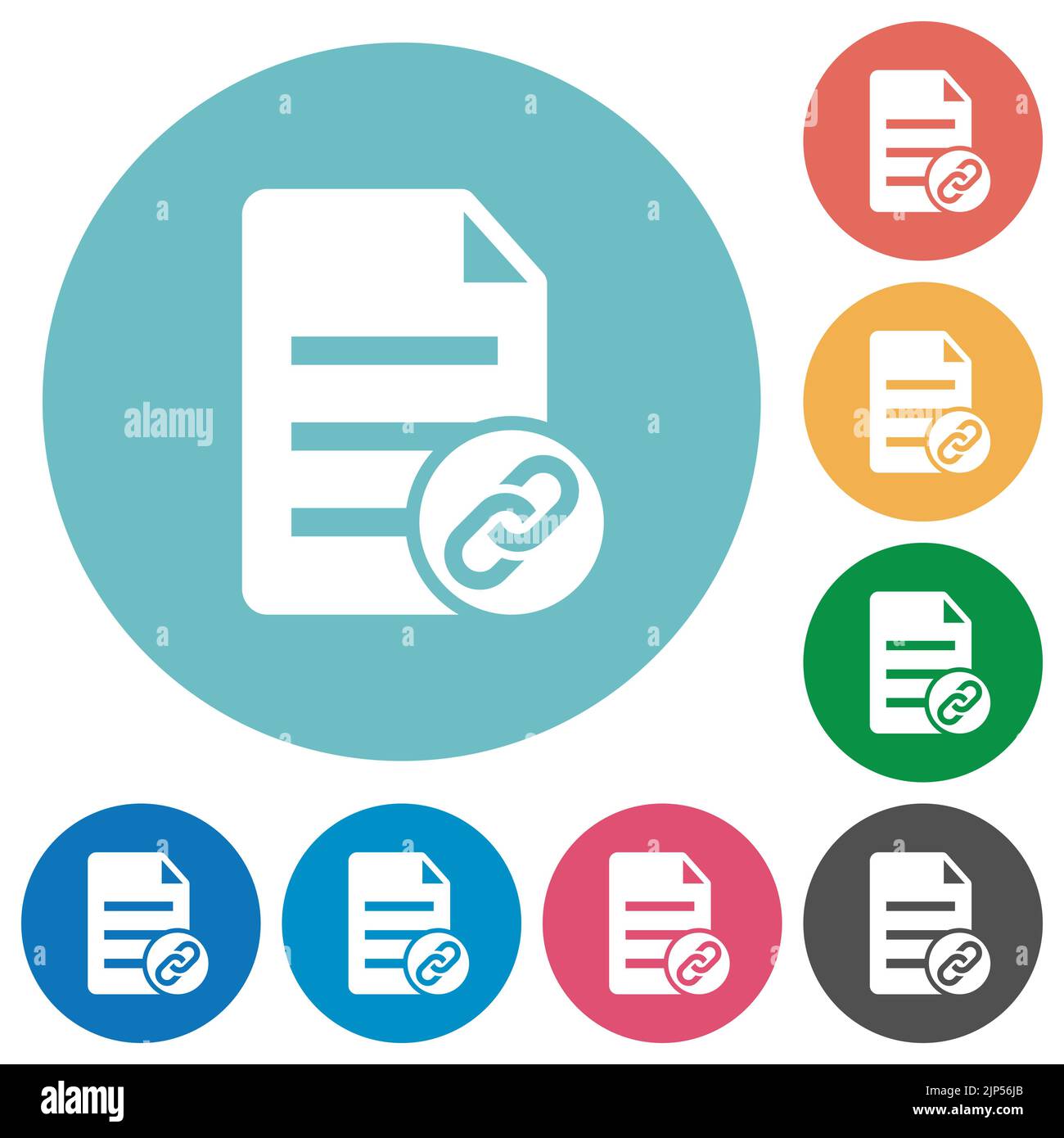 Attach document solid flat white icons on round color backgrounds Stock Vector