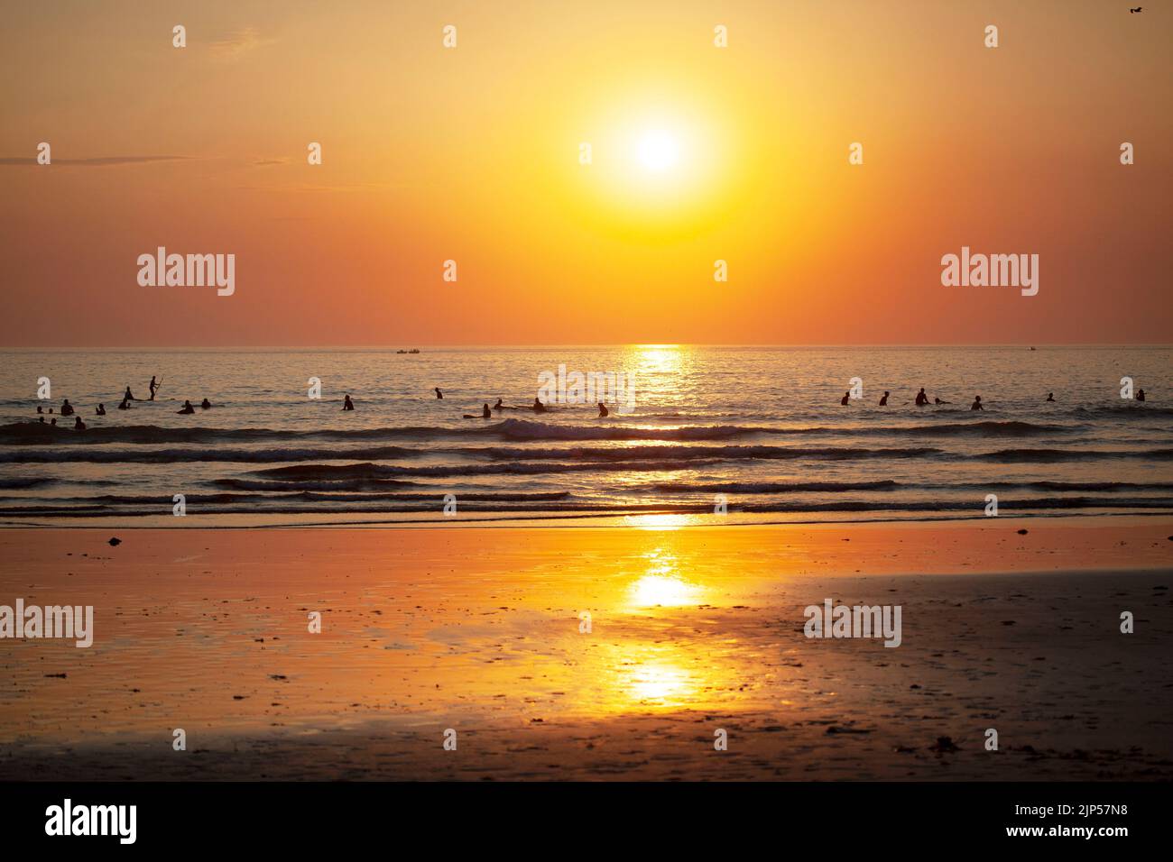 Sunset At Polzeath Beach. Cornwall, England Stock Photo
