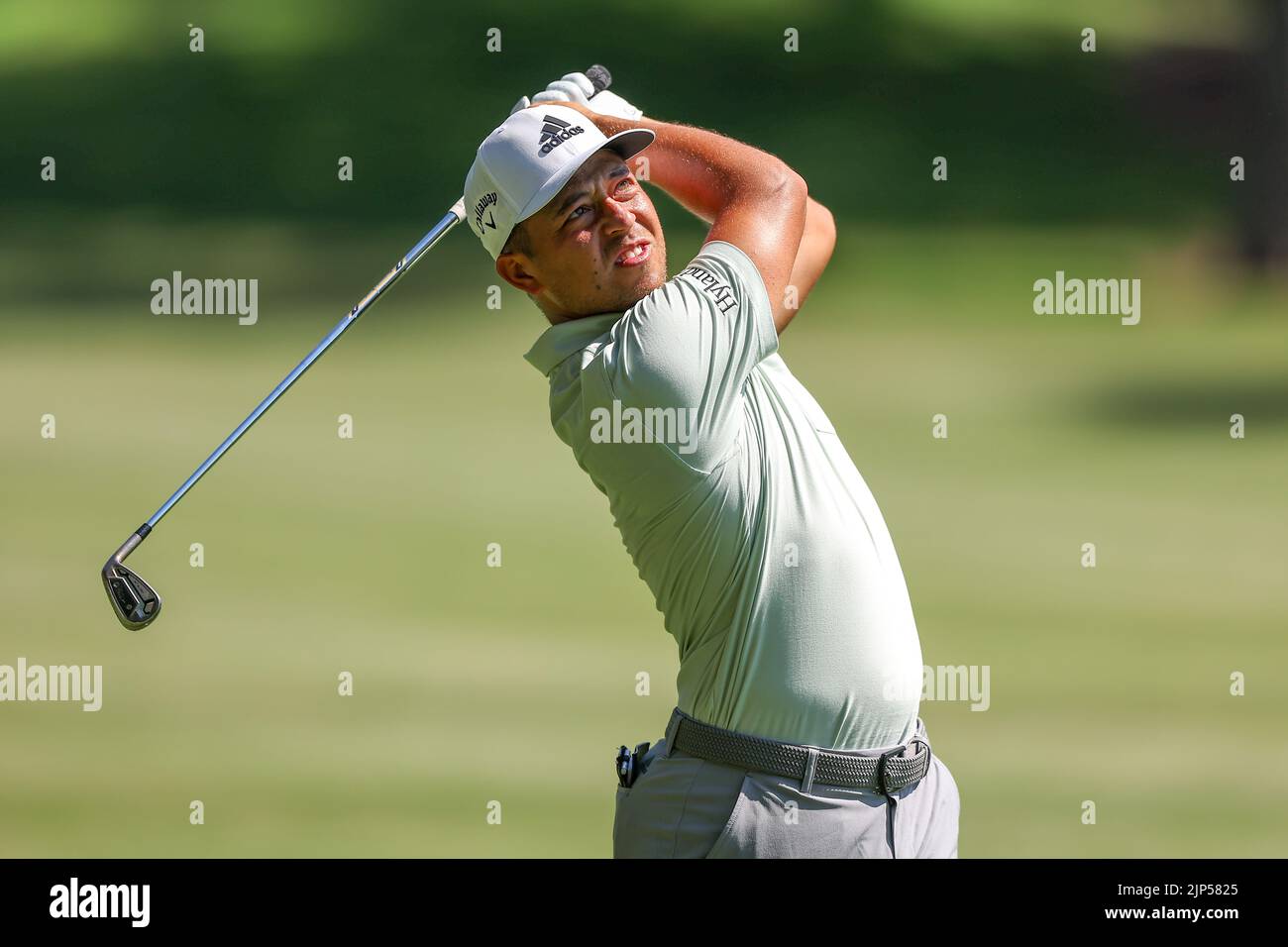 August 13, 2022: Xander Schauffele hits an iron shot during the third round of the FedEx St. Jude Championship golf tournament at TPC Southwind in Memphis, TN. Gray Siegel/Cal Sport Media Stock Photo