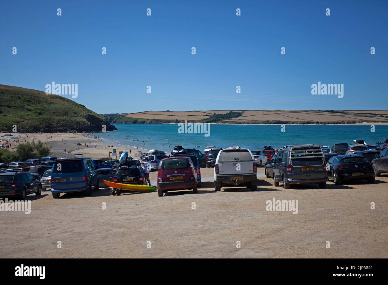 Carpark at Daymer Beach. Cornwall, England Stock Photo