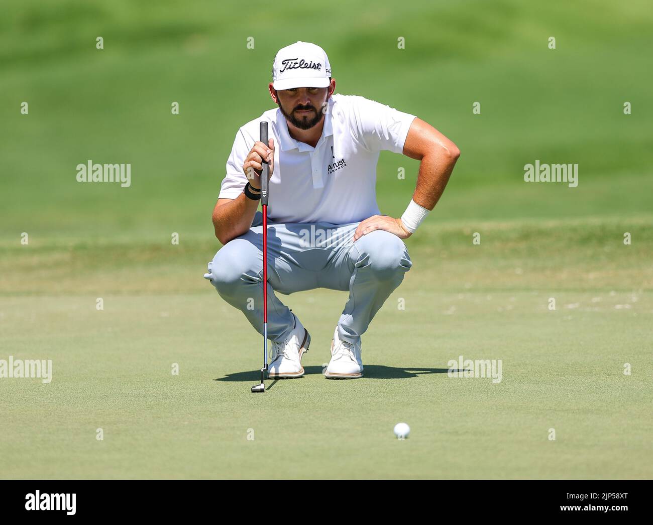 August 13, 2022: Hayden Buckley sizes up his putt during the third round of the FedEx St. Jude Championship golf tournament at TPC Southwind in Memphis, TN. Gray Siegel/Cal Sport Media Stock Photo