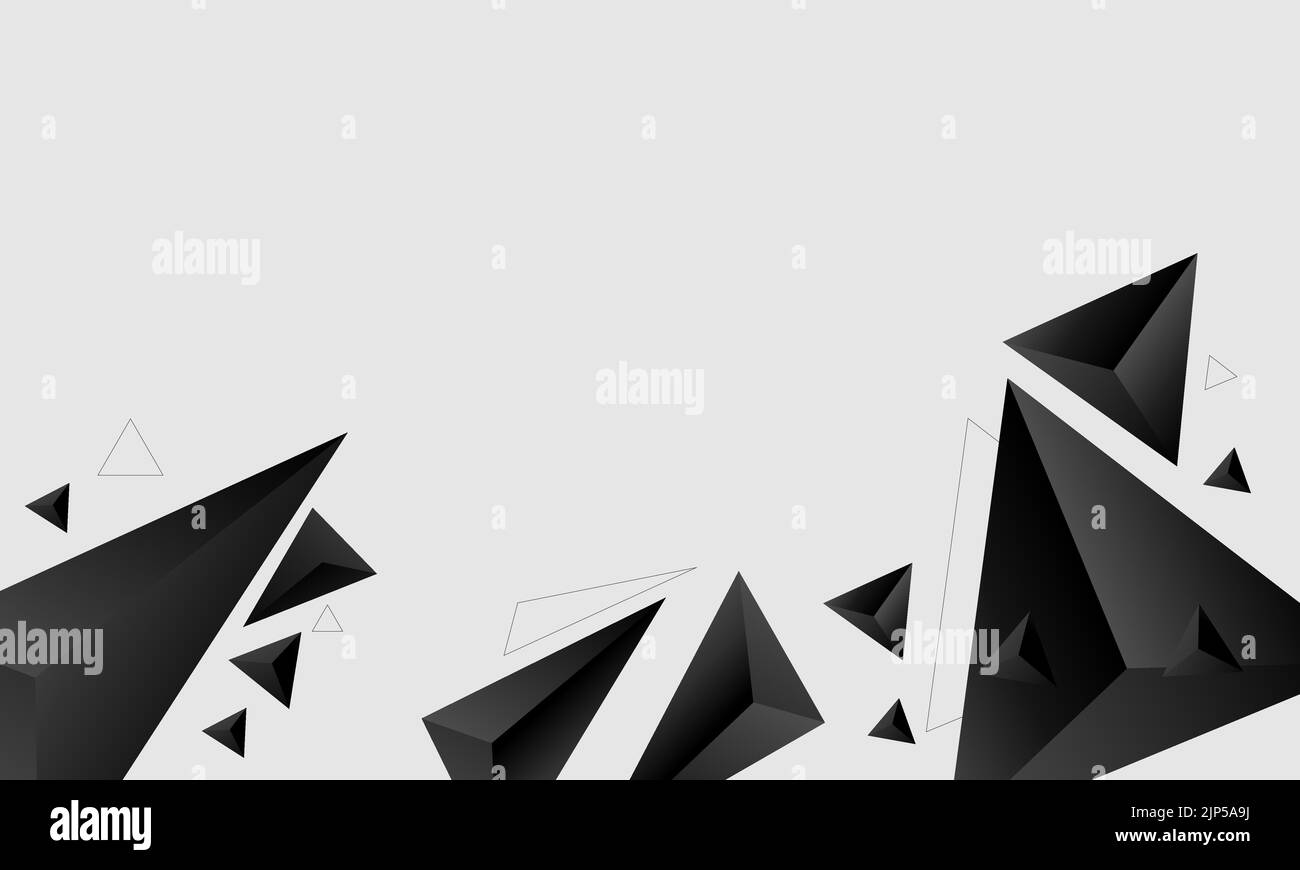 A 3D illustration of black 3D triangles on a white background background design concept Stock