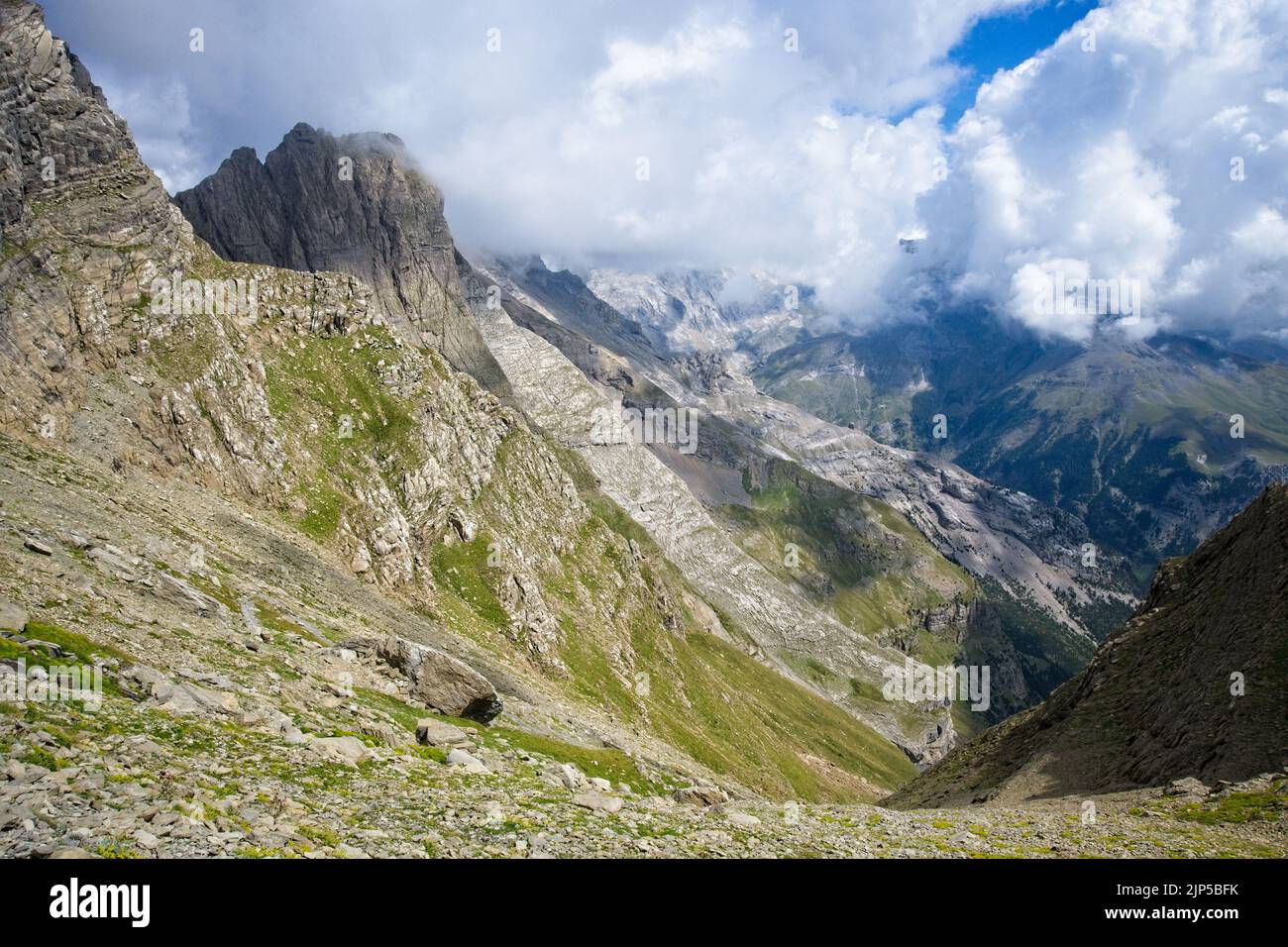 An aerial view of the Balcon De Pineta mountains in Ordesa National ...