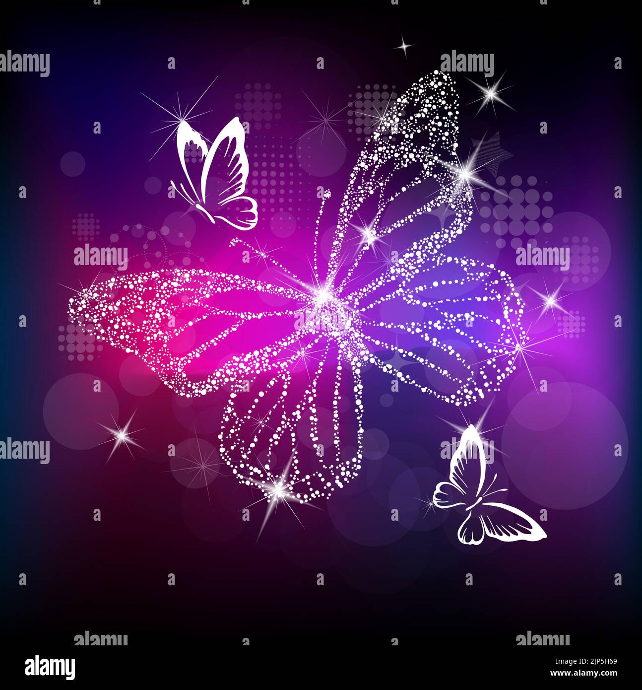 Snow butterfly. Magic sparkling butterfly. Vector illustration Stock