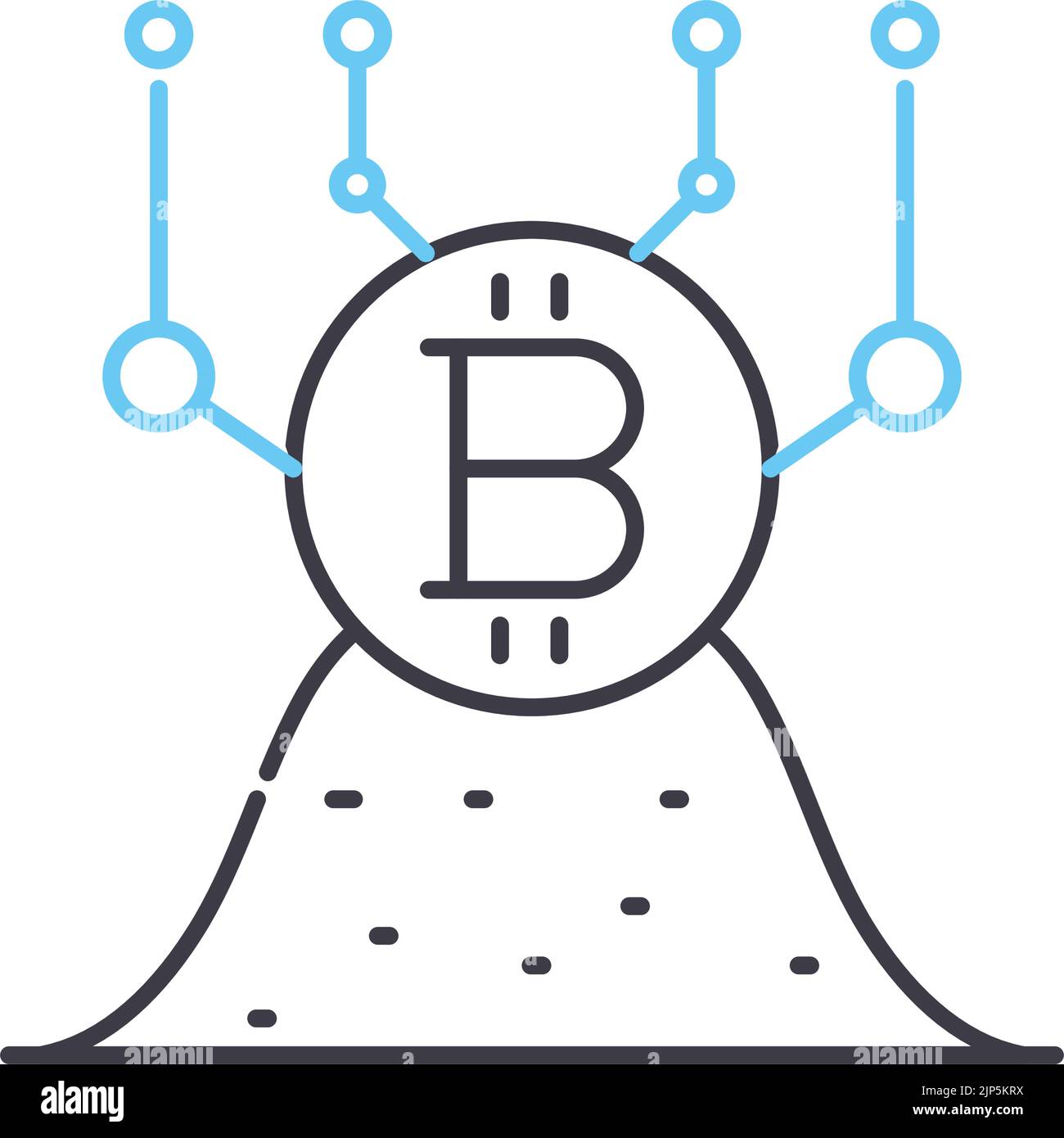 calculating bitcoin line icon, outline symbol, vector illustration