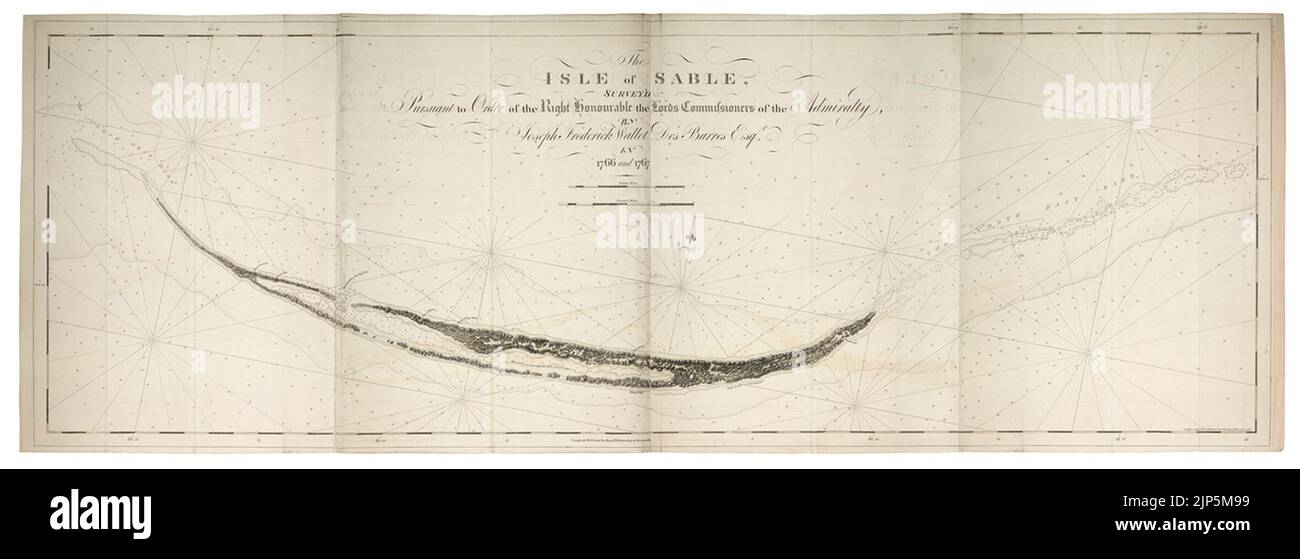 The Isle of Sable survey'd pursuant to the order of the Right Honourable the Lords Commissioners of the Admiralty, by Joseph Frederick Wallet Des Barres Esq.r in 1766 and 1767. Stock Photo