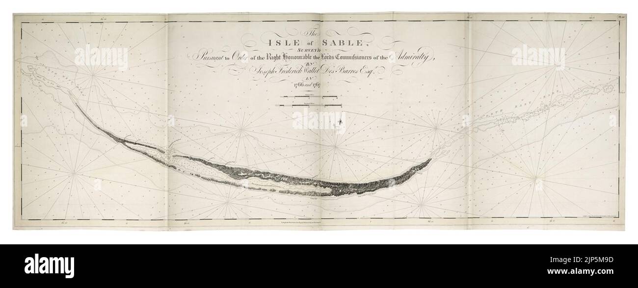 The Isle of Sable survey'd pursuant to the order of the Right Honourable the Lords Commissioners of the Admiralty, by Joseph Frederick Wallet Des Barres Esq.r in 1766 and 1767. Stock Photo