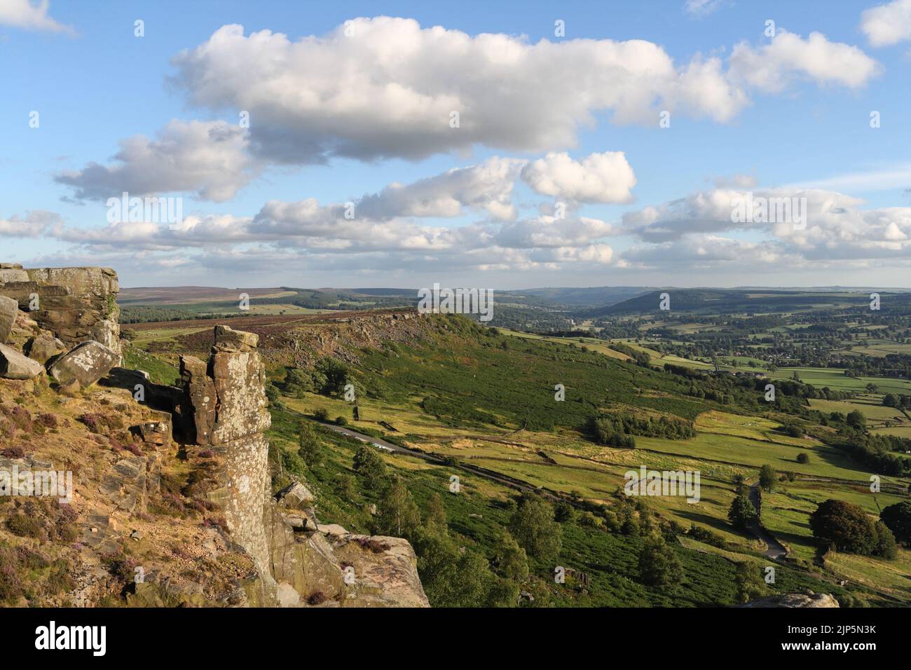 Curbar edge looking over Baslow Edge in the Peak District, Derbyshire landscape England. Scenic view Stock Photo