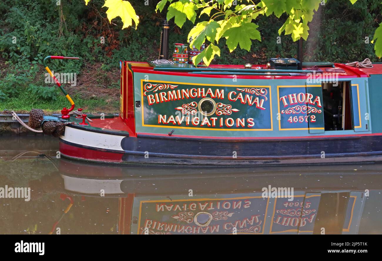 Birmingham Canal navigations barge, Thora 46572 at Audlem marina,Cheshire, England, UK Stock Photo