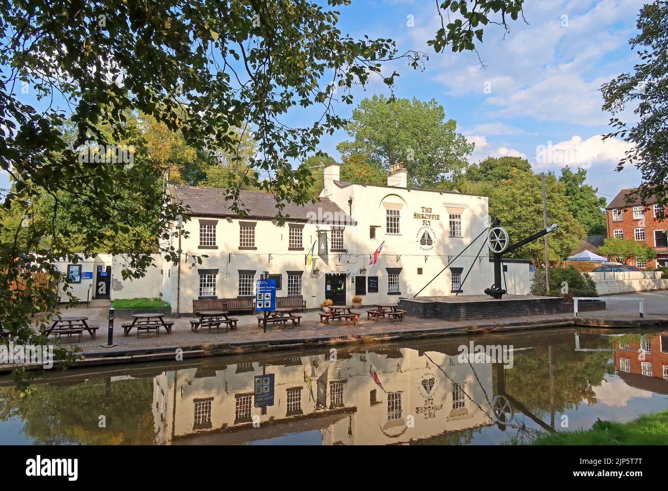 Audlem Marina and the Shroppie Fly pub, Audlem, Cheshire, England, UK