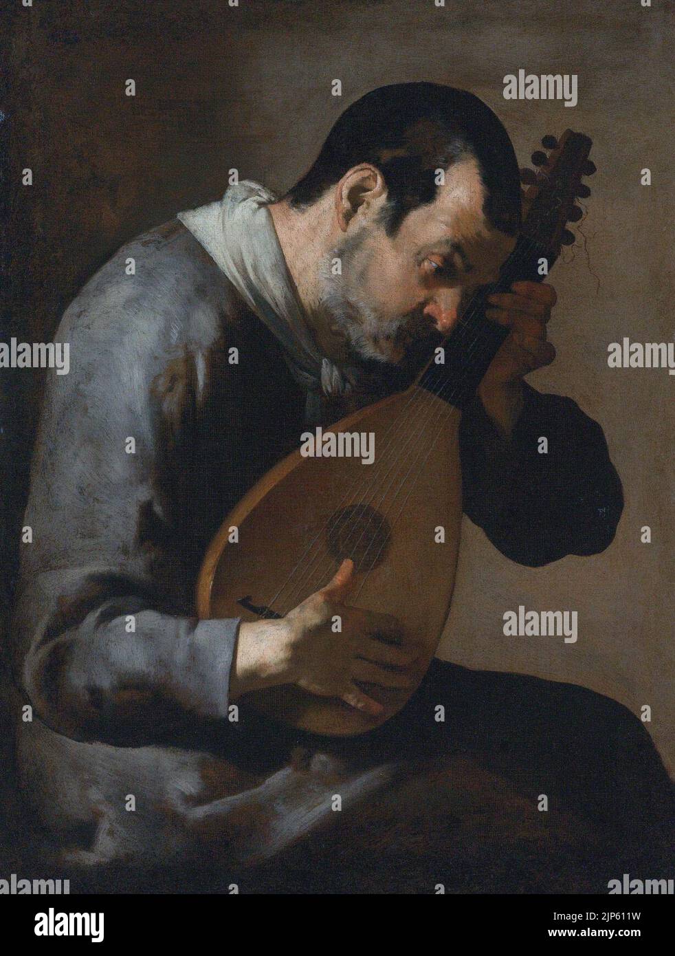 THE MASTER OF THE ANNUNCIATION TO THE SHEPHERDS THE SENSE OF HEARING- A MAN PLAYING A LUTEFXD Stock Photo
