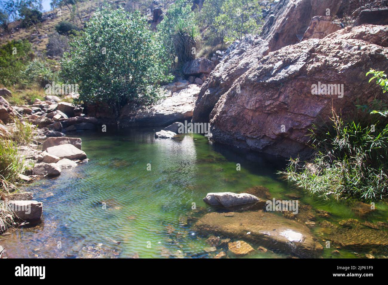 Sunlight falling on a lower pool at Emma Gorge, Gibb RIver Road,  East Kimberley Stock Photo