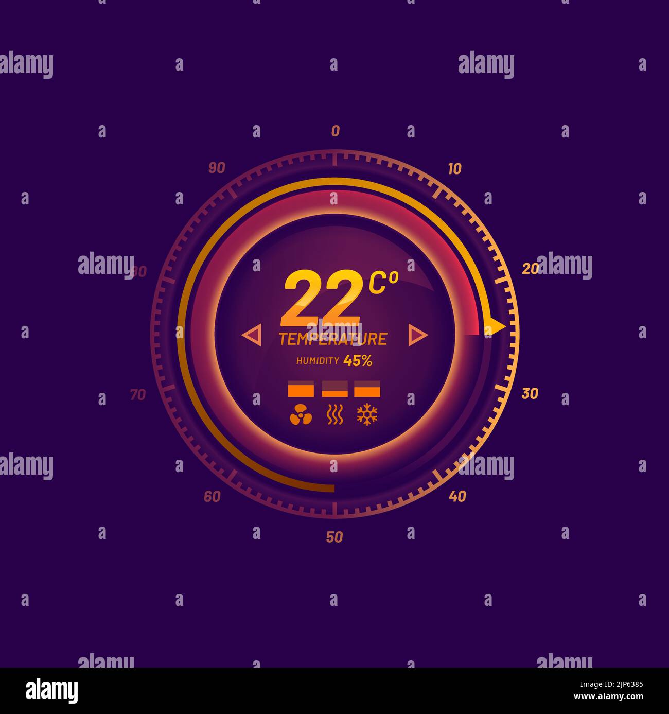 Thermostat, smart thermometer and temperature control dial. Vector