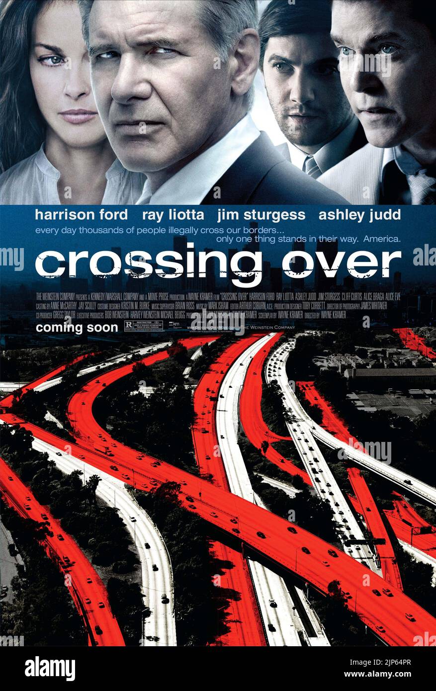 ASHLEY JUDD, HARRISON FORD, JIM STURGESS, RAY LIOTTA POSTER, CROSSING OVER, 2009 Stock Photo