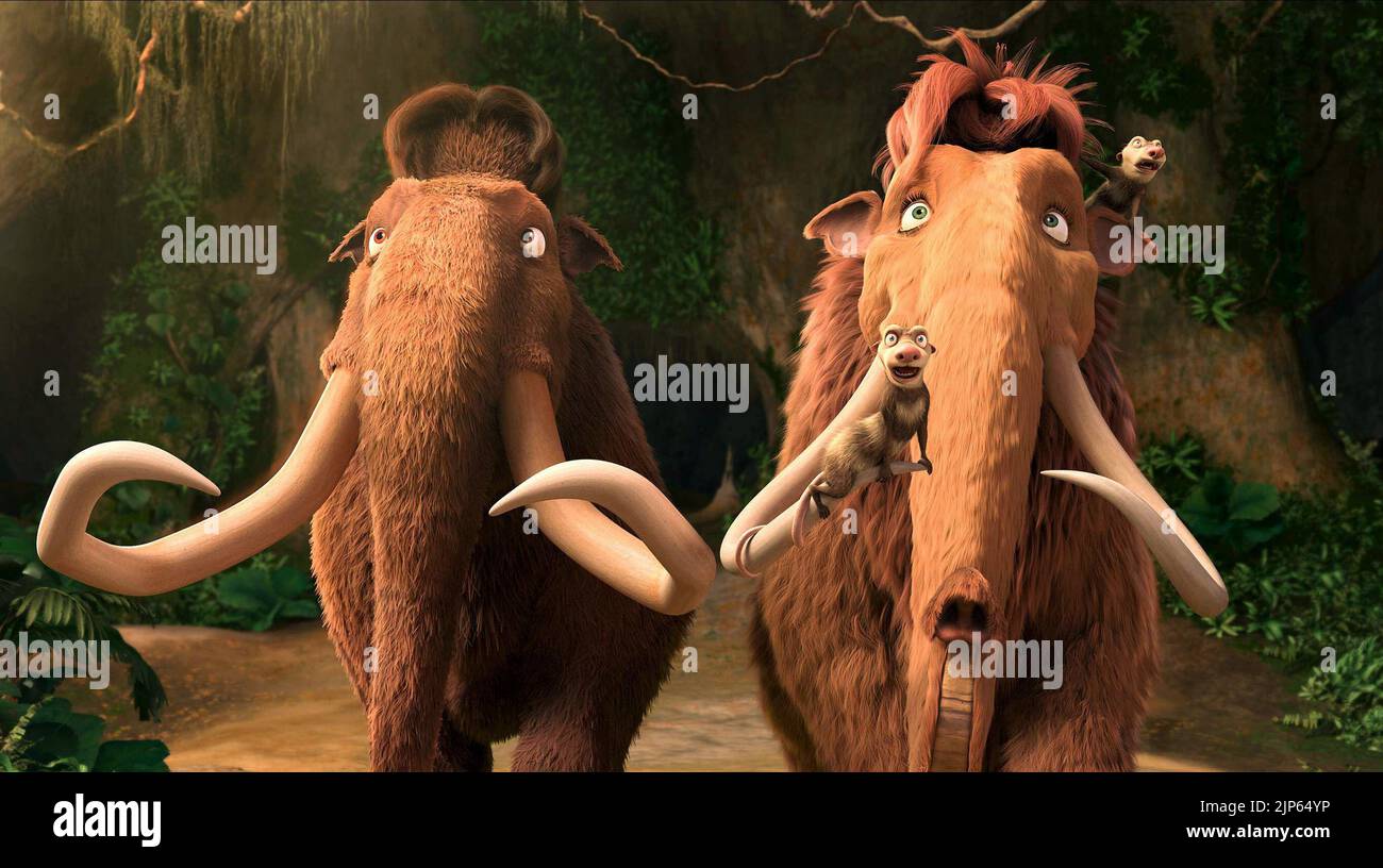 MANNY, ELLIE, CRASH, EDDIE, ICE AGE DAWN OF THE DINOSAURS, 2009 Stock