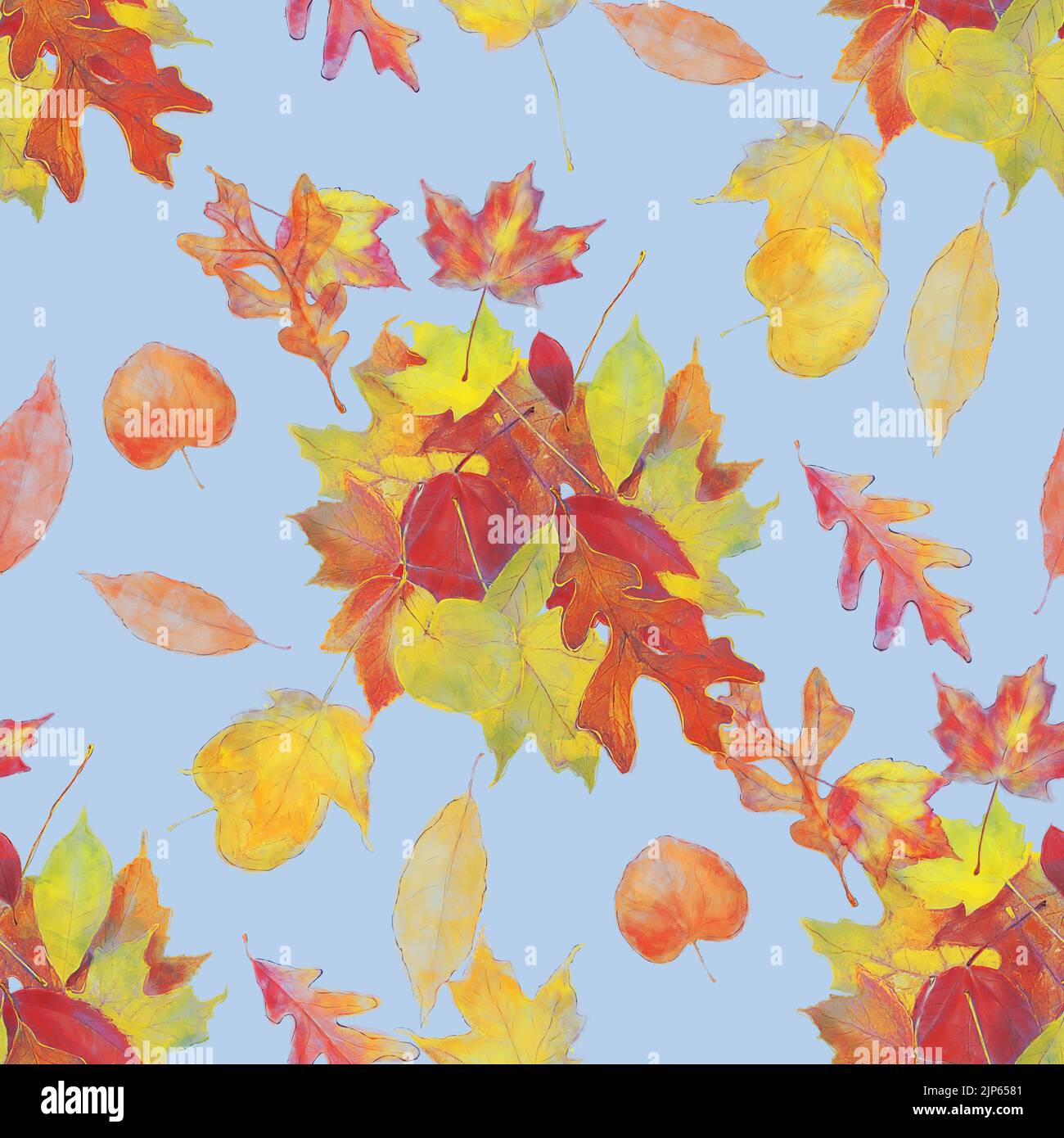 Watercolor Image of Colorful Autumn Leaves . Seamless Pattern Stock Photo