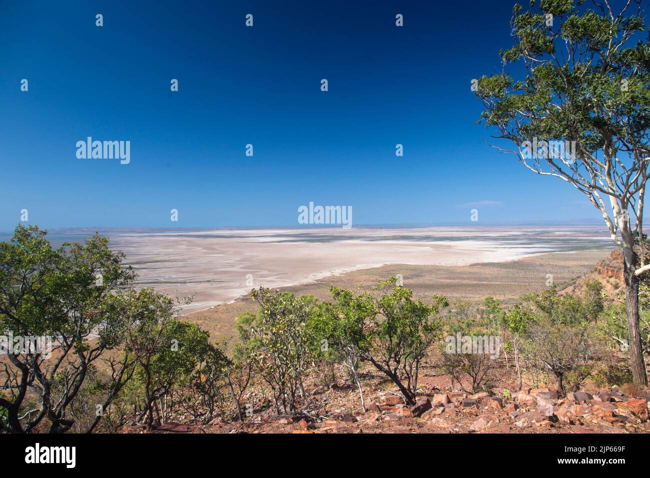 Looking north across Cambridge Gulf mudflats from  Five Rivers Lookout on Mount Bastion (325m), Wyndham, East Kimberley Stock Photo