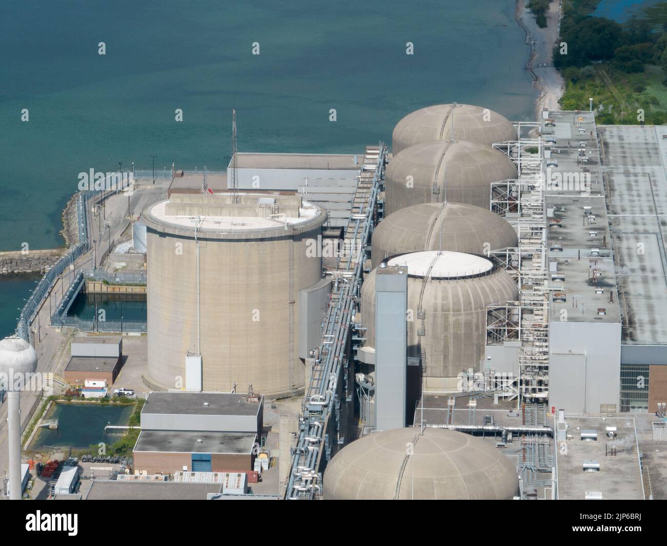 A close-up view of a nuclear power station. Stock Photo