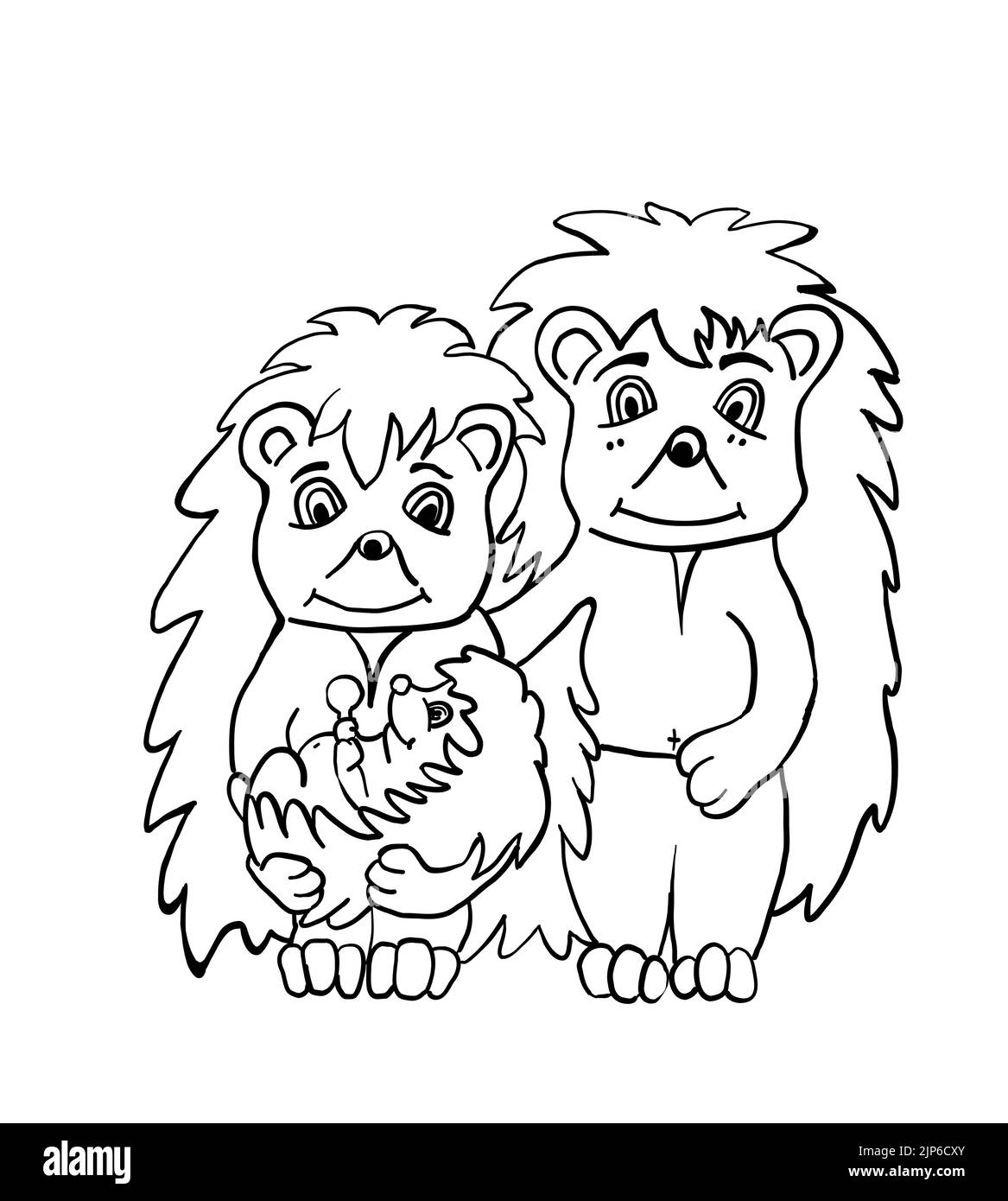 Hedgehog family - mom, dad and baby hedgehog, illustration for children