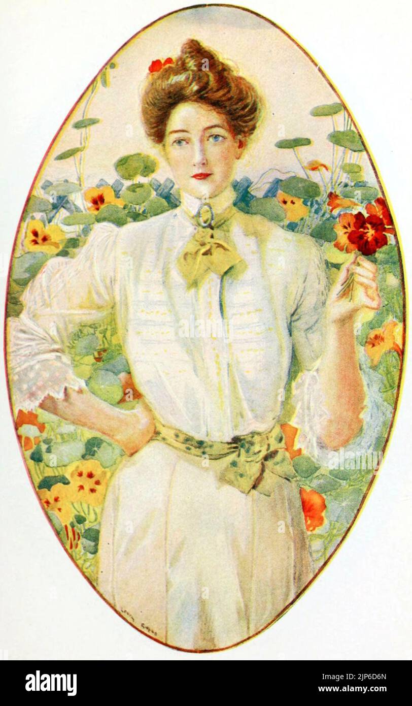 The Nastutium Maiden by Louis Rhead Stock Photo - Alamy