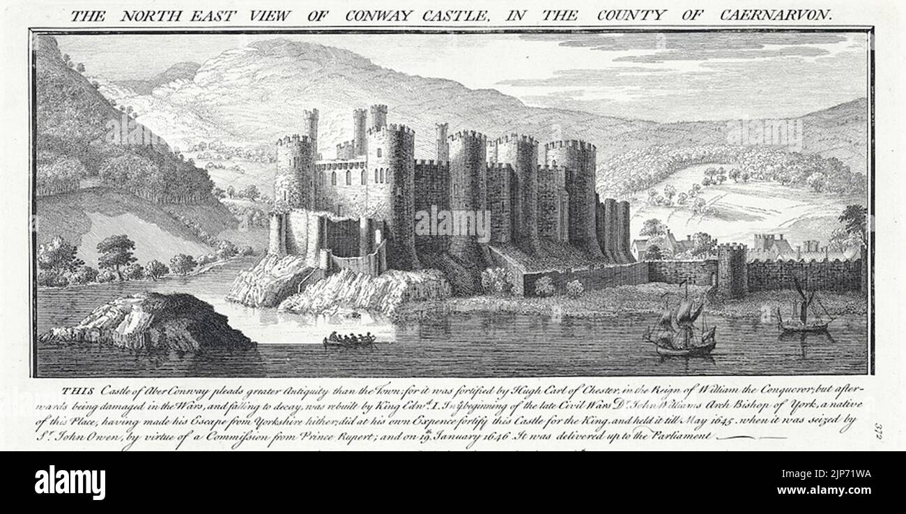 The north east view of Conway Castle in the county of Caernarvon Stock Photo