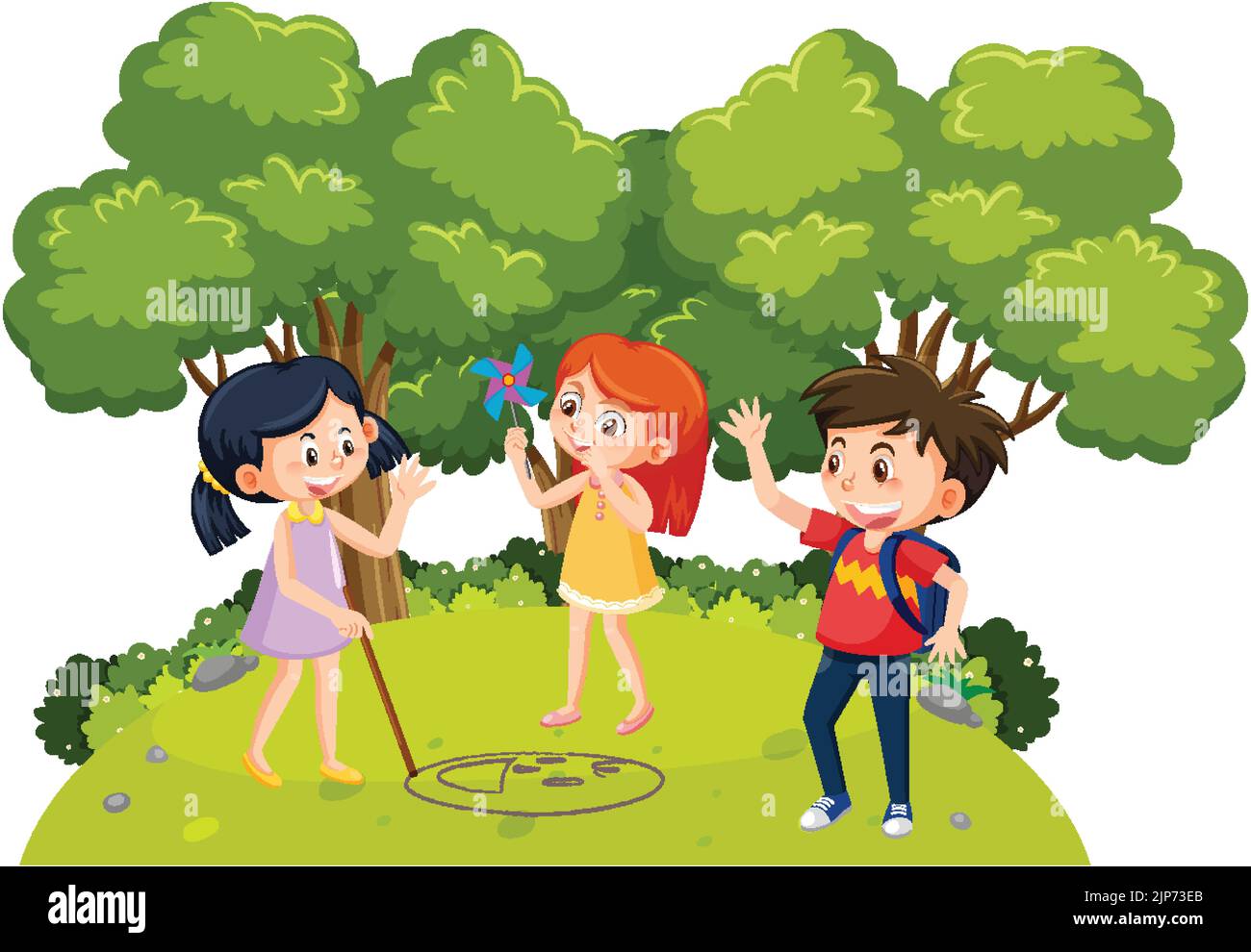 Children playing outdoor at the park illustration Stock Vector Image ...