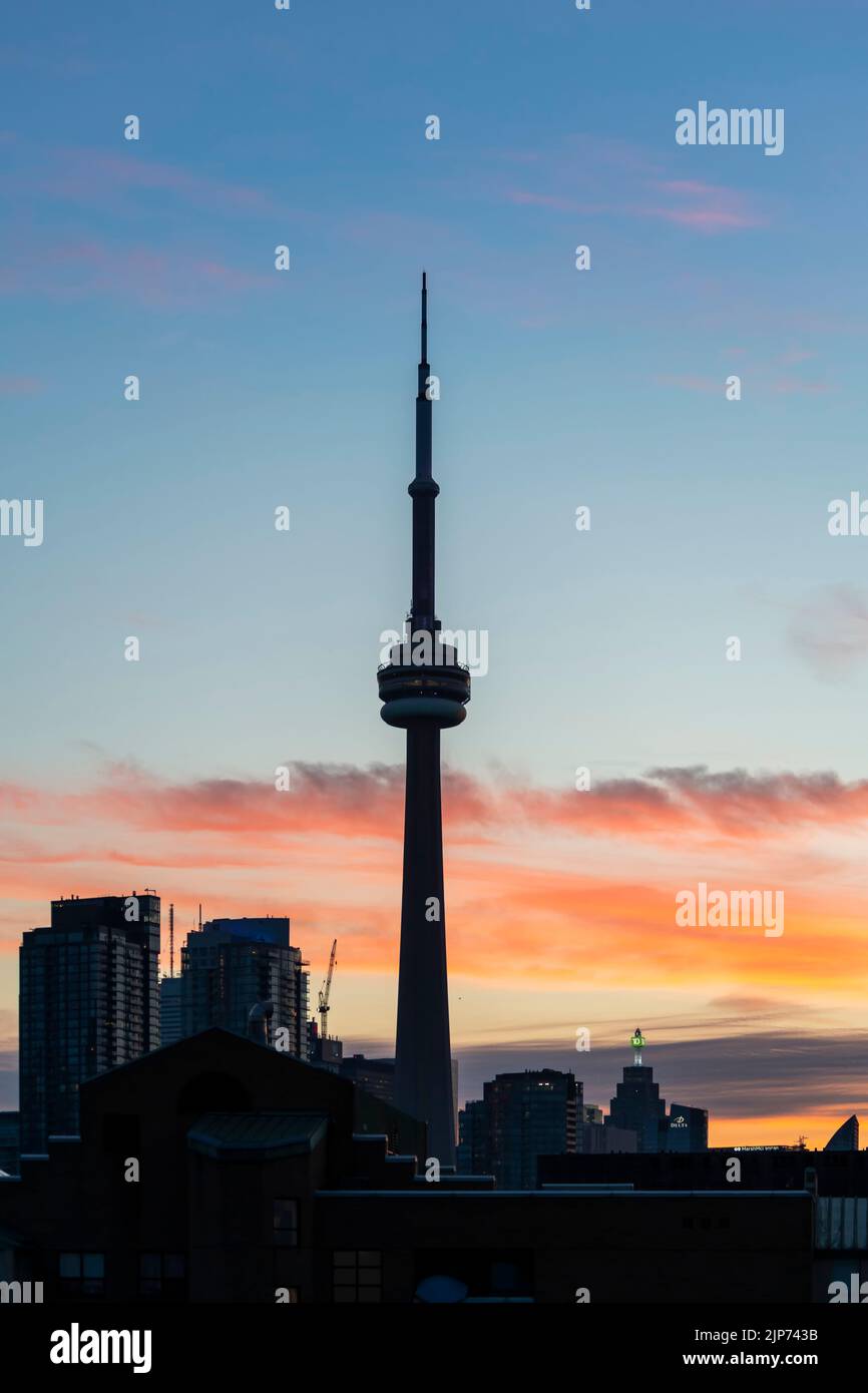 Broadcasting CN Tower in Toronto at dusk, Canada Stock Photo