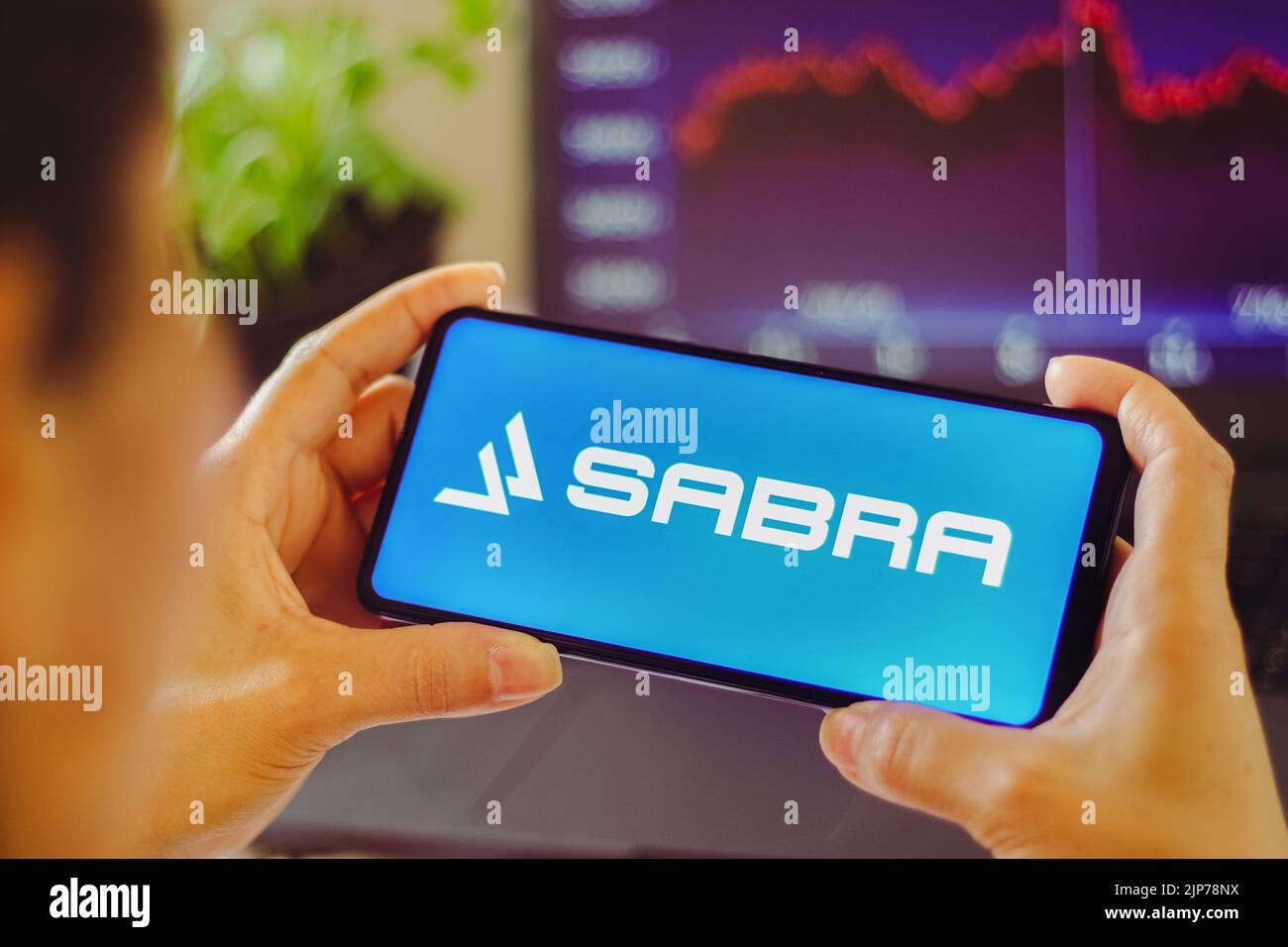 Brazil. 15th Aug, 2022. In this photo illustration, the Sabra Health Care REIT logo is displayed on a smartphone screen. Credit: SOPA Images Limited/Alamy Live News Stock Photo