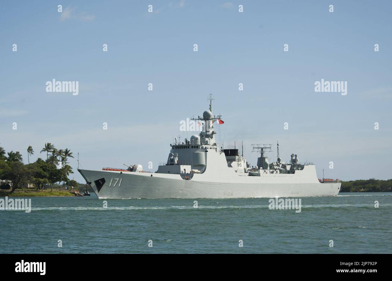 The People's Liberation Army (Navy) ship PLA(N) Haikou (DD 171) returns ...