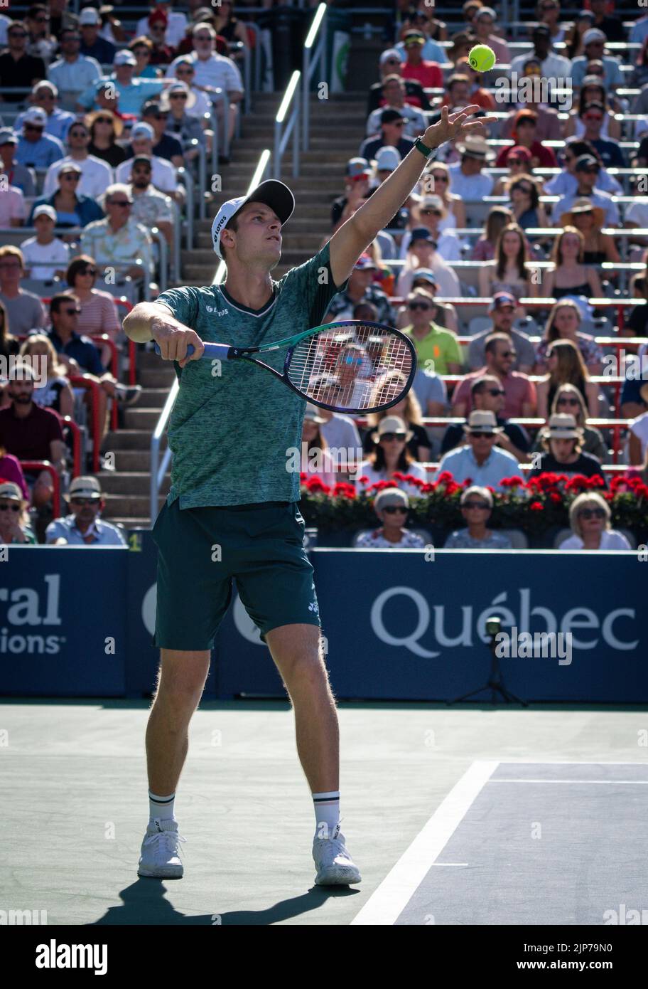 Hubert Hurkacz of Poland serves during the final of the National Bank Open at Stade IGA on August 14, 2022 in Montreal, Canada