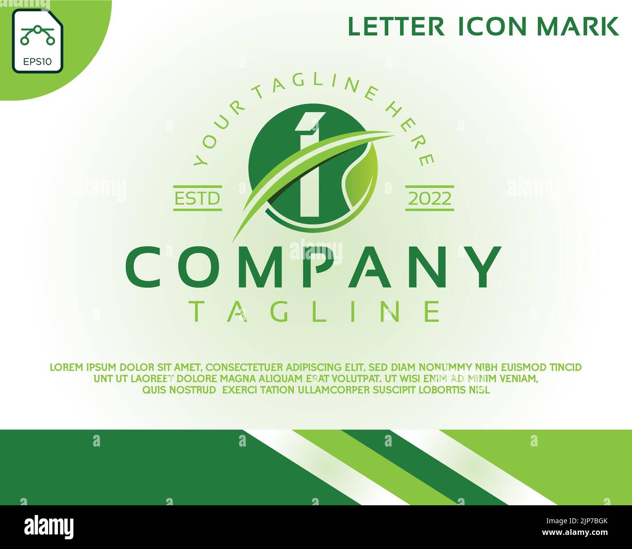 Green eco logo with letter I template design Stock Vector