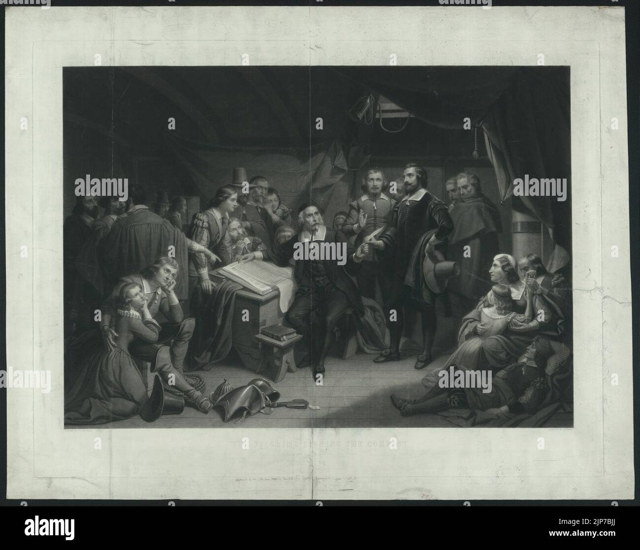 The pilgrims signing the compact, on board the May Flower, Nov. 11th ...