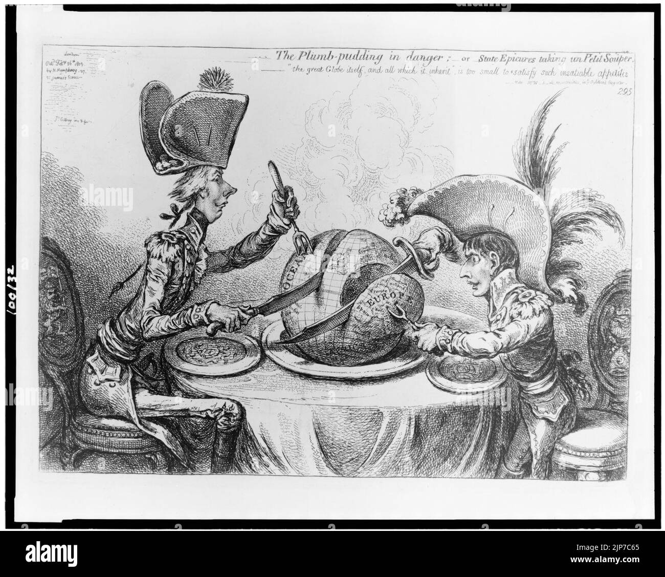 The Plumb-pudding in danger, or, State epicures taking un petit souper ... - Js. Gillray, inv. & fecit. Stock Photo