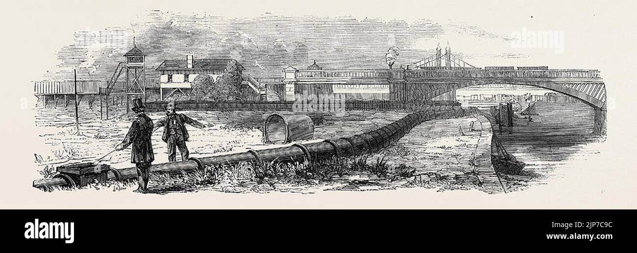 The Pneumatic letter and parcel conveyance. The despatch tube at Battersea - ILN 1861 Stock Photo