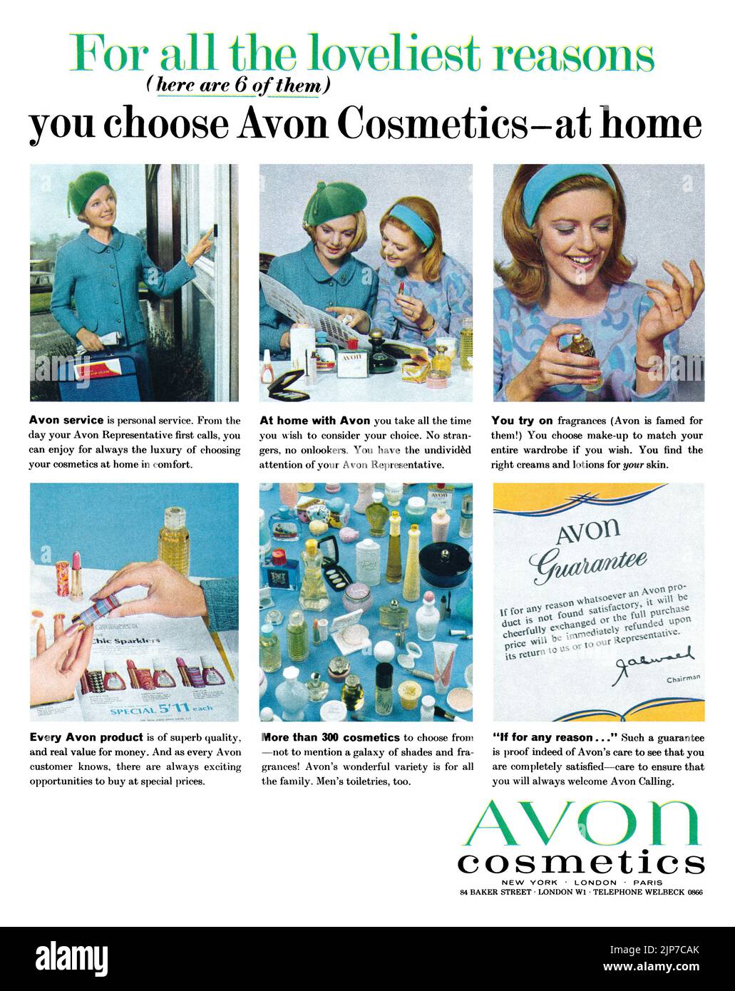 1969 British advertisement for Avon Cosmetics home visits. Stock Photo