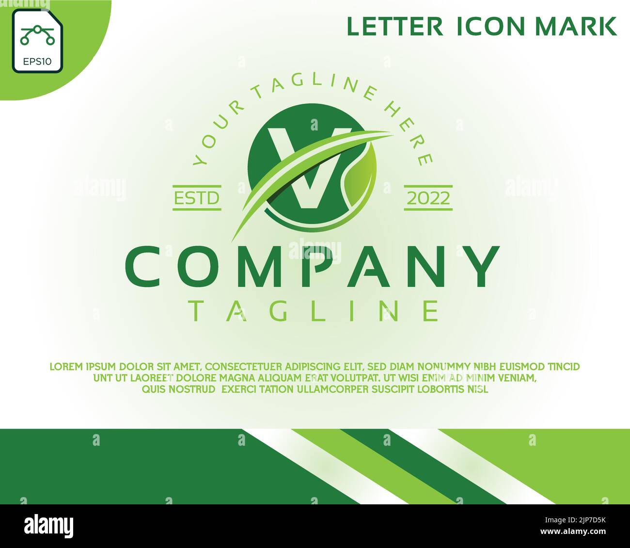 Green eco logo with letter V template design Stock Vector Image & Art