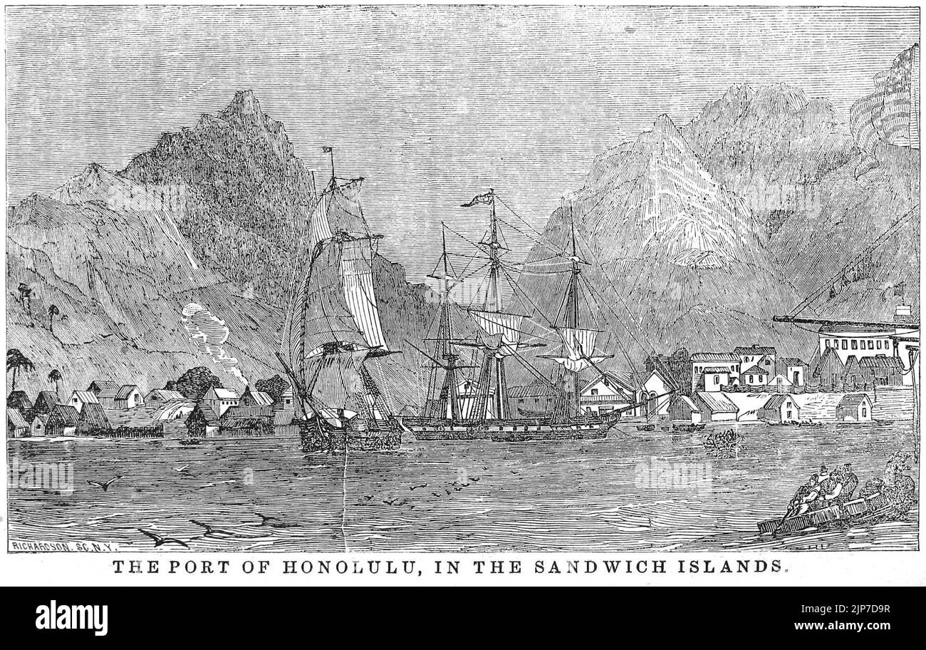The Port of Honolulu in the Sandwich Islands 1849 Stock Photo Alamy