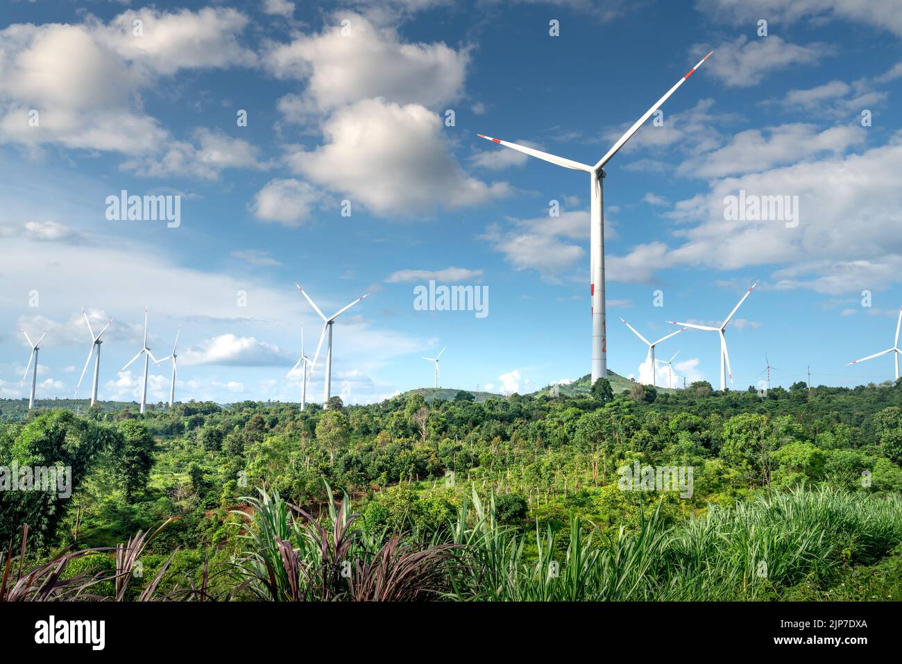 Green energy turbines generate electricity in Ea H'leo district, Dak