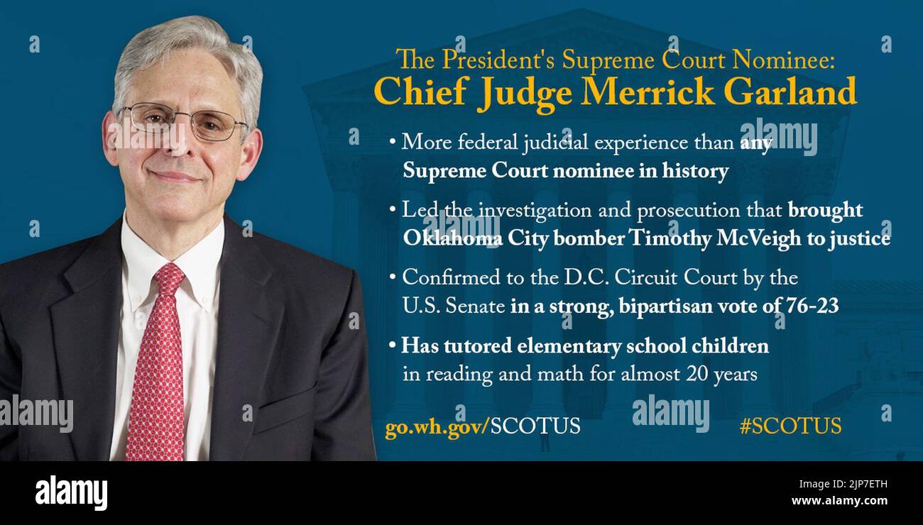 The President's Supreme Court Nominee Chief Judge Merrick Garland Stock Photo